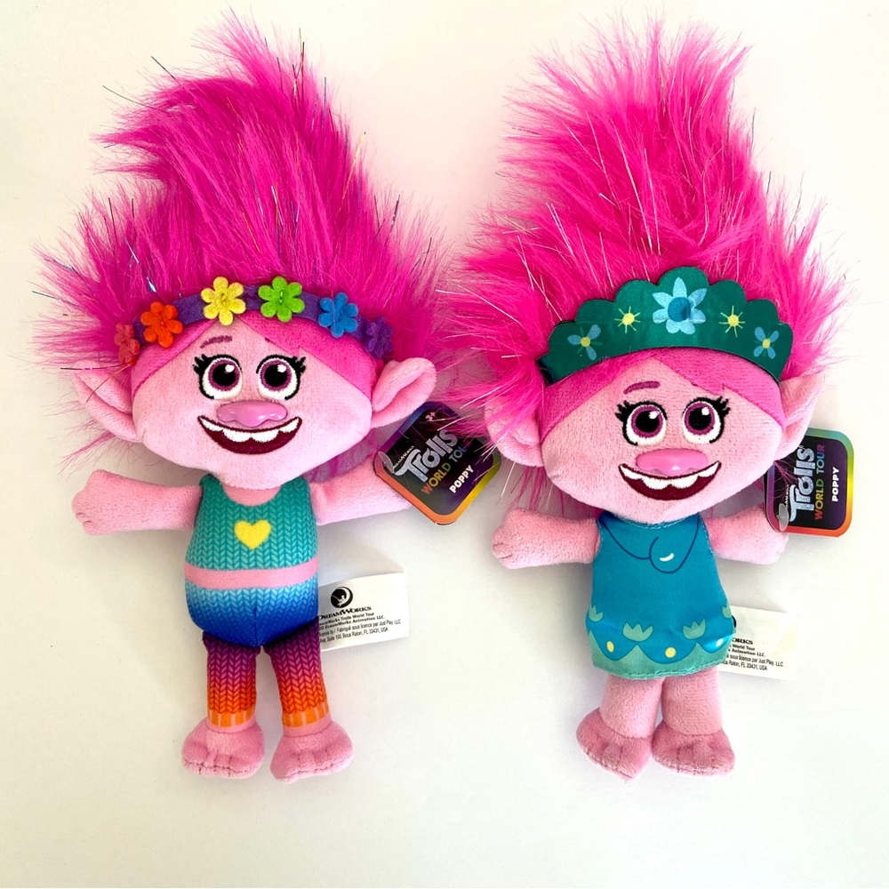 NWT 2 Poppy Plush Dreamworks Trolls World Tour 8 Inch Small Poppy, Ages 3+